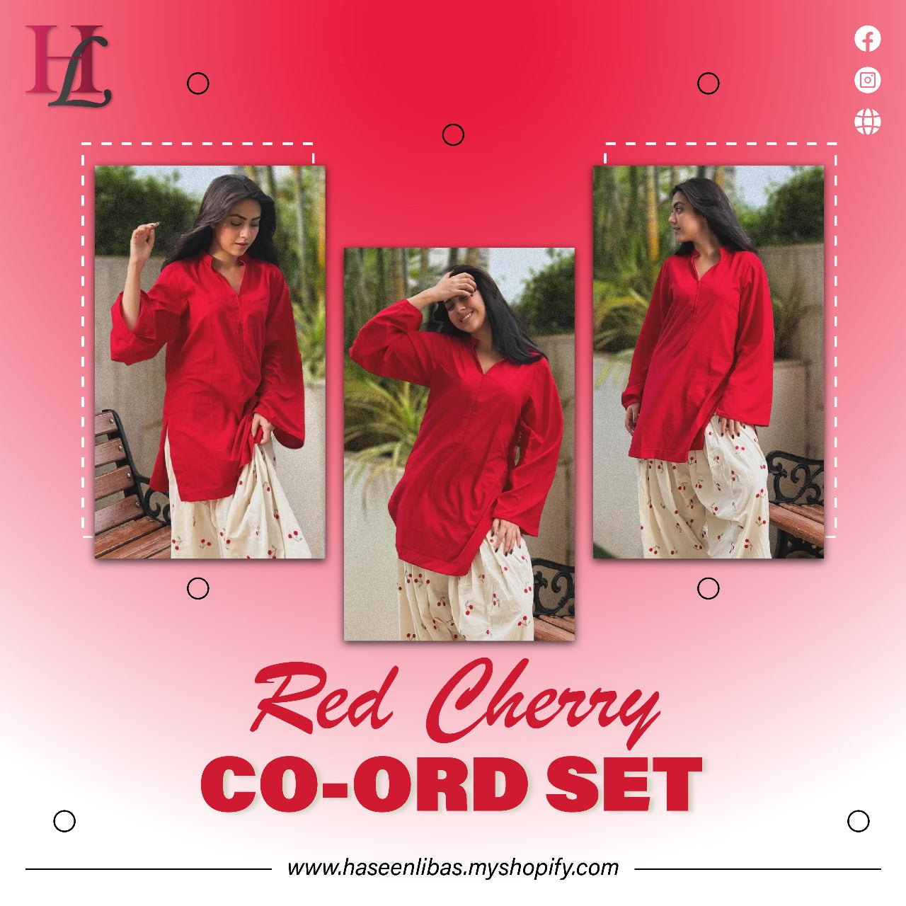 Red cherry embroided 2 pc