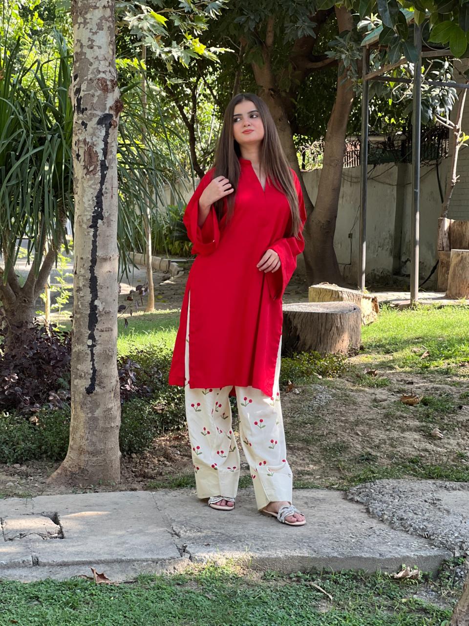 Red cherry embroided 2 pc