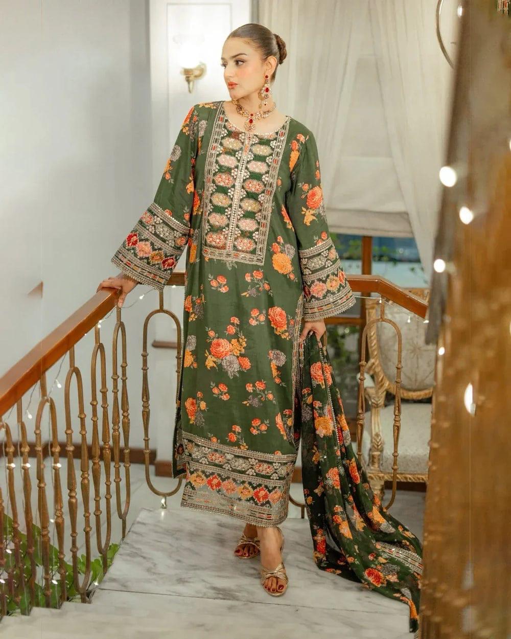 SAGE GREEN Embroided 3 pc