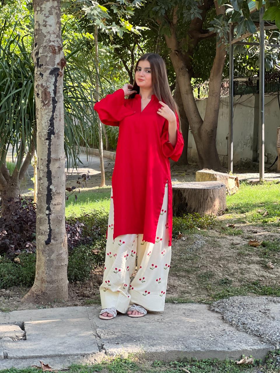 Red cherry embroided 2 pc