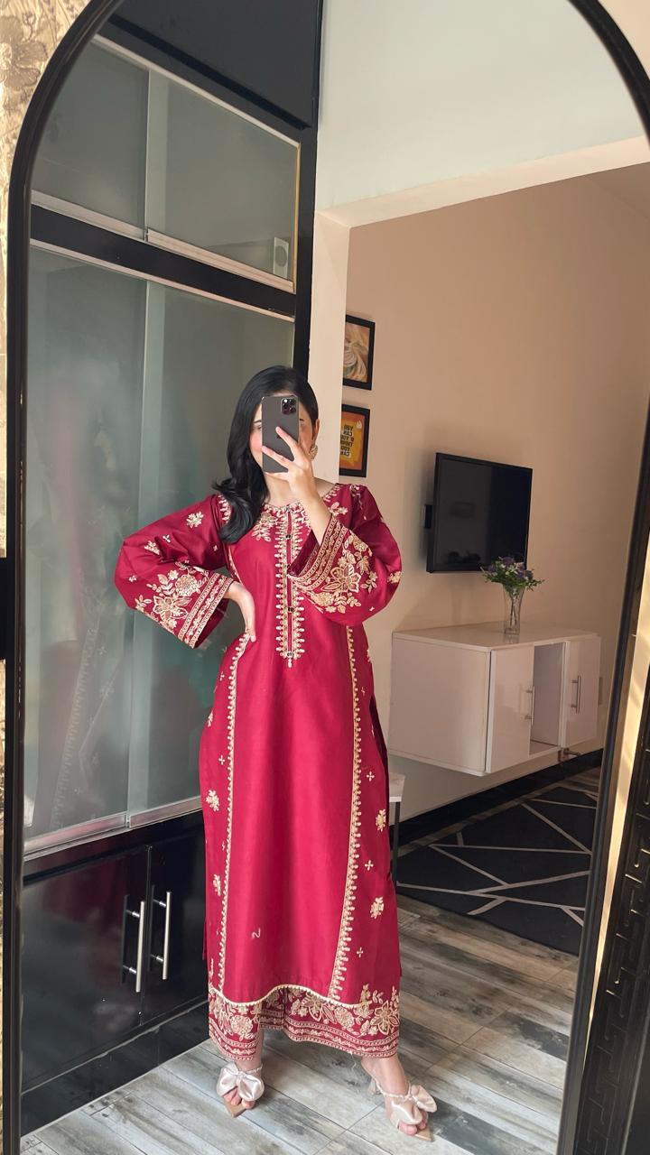 CRANBERRY Embroided 2 pc