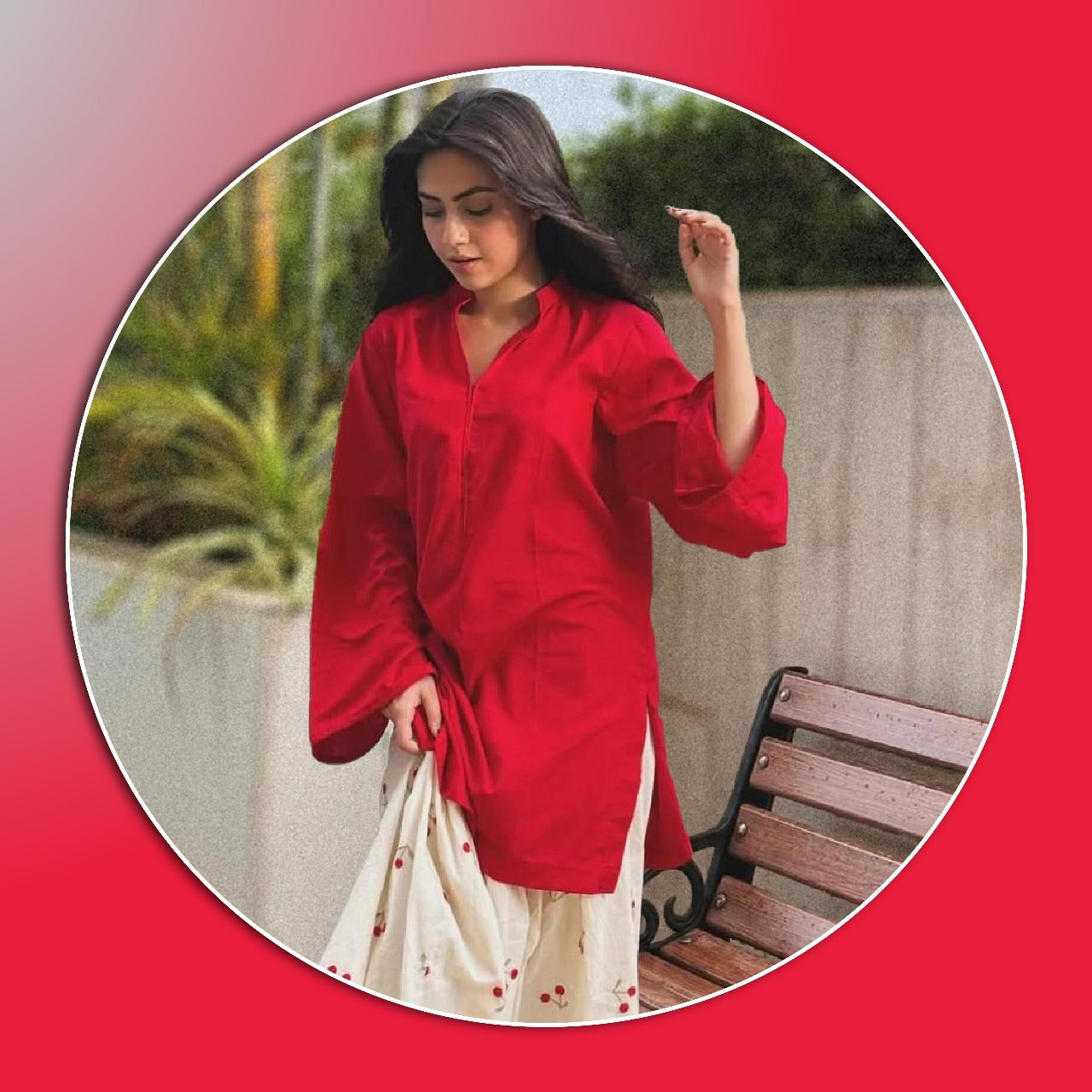 Red cherry embroided 2 pc
