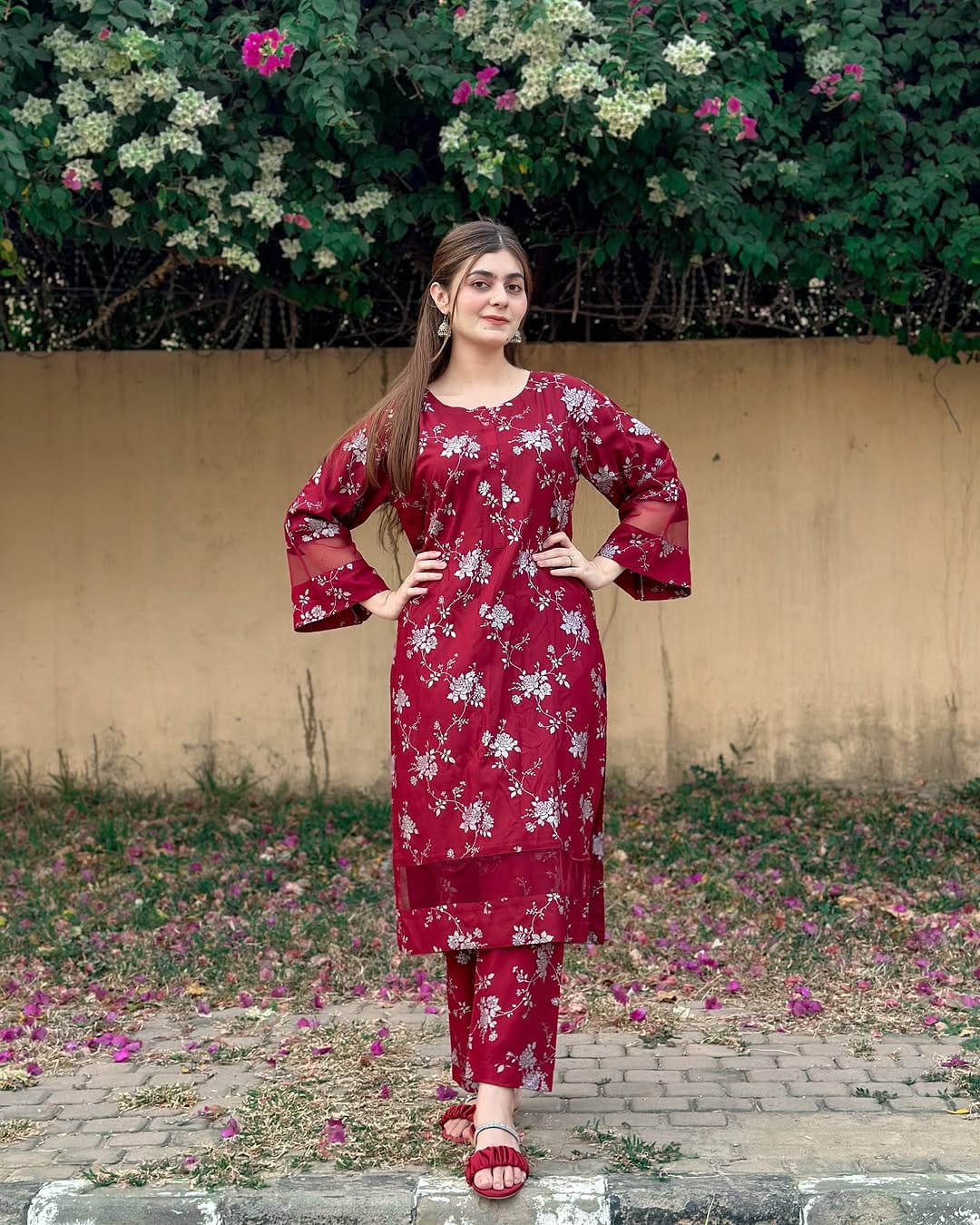 Maroon floral printed Co-Ord sets