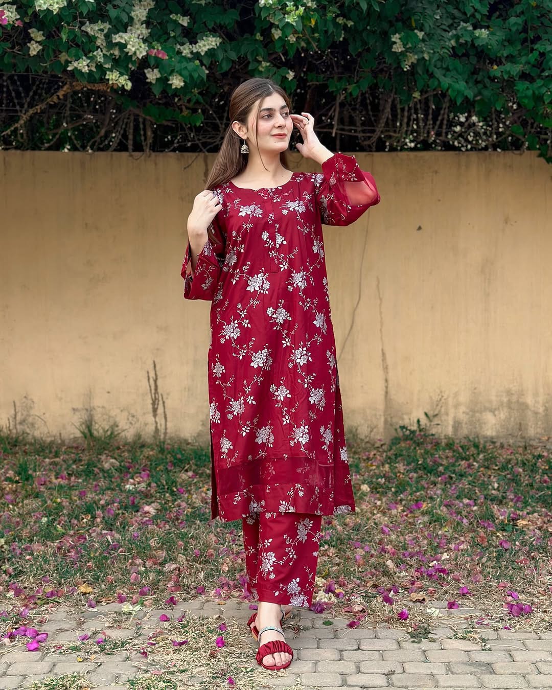 Maroon floral printed Co-Ord sets