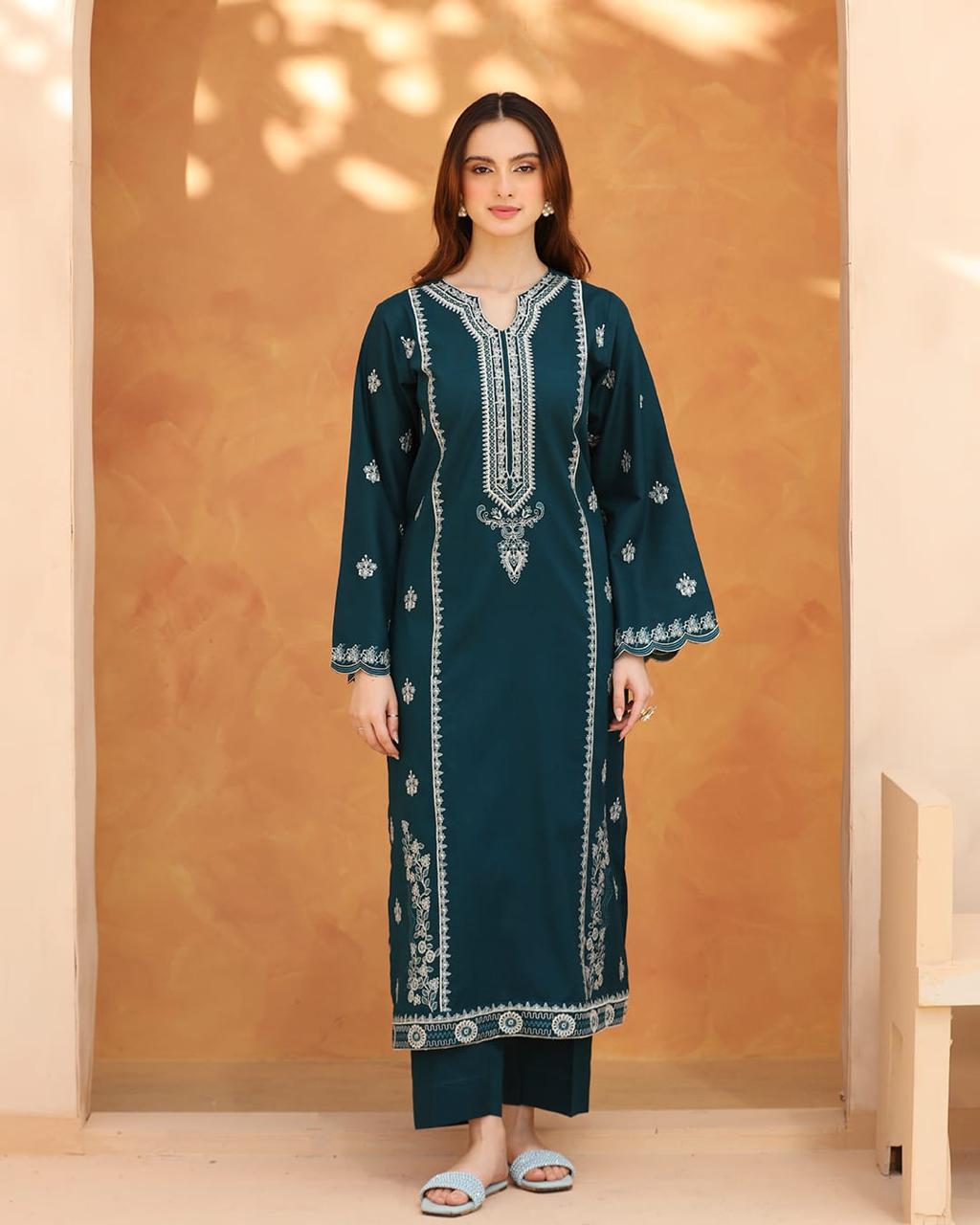 Sea blue embroided 2 pc