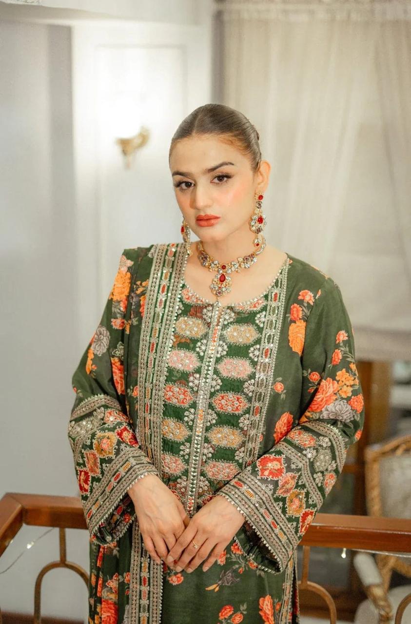 SAGE GREEN Embroided 3 pc