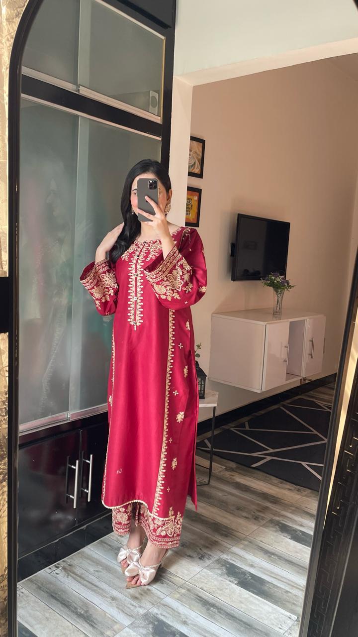 CRANBERRY Embroided 2 pc