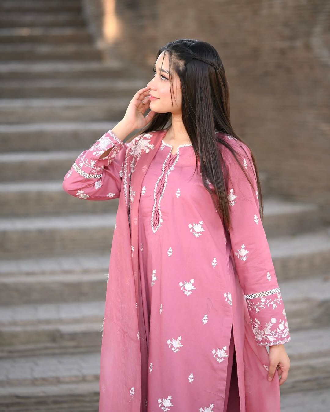 ROSE PINK EMBROIDED 3 PC