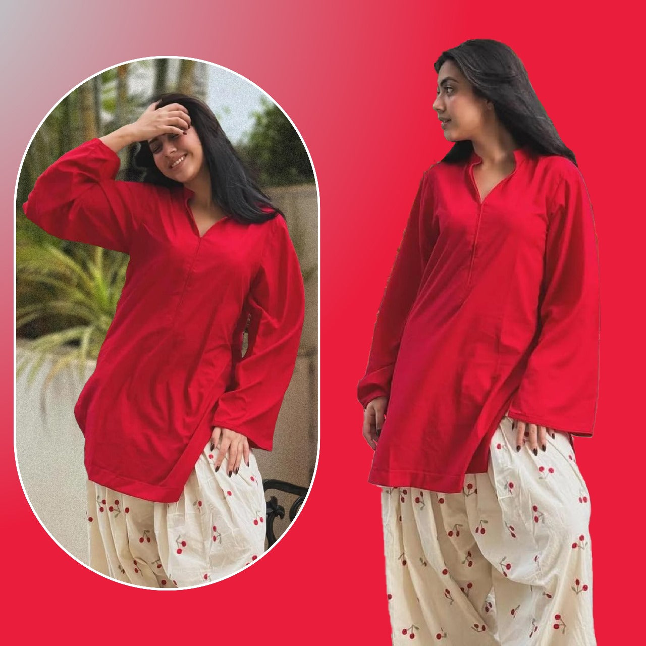 Red cherry embroided 2 pc
