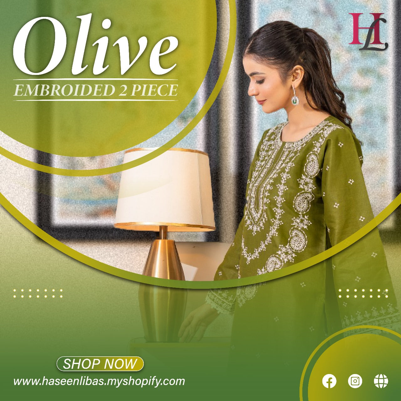 OLIVE EMBROIDED 2 PC