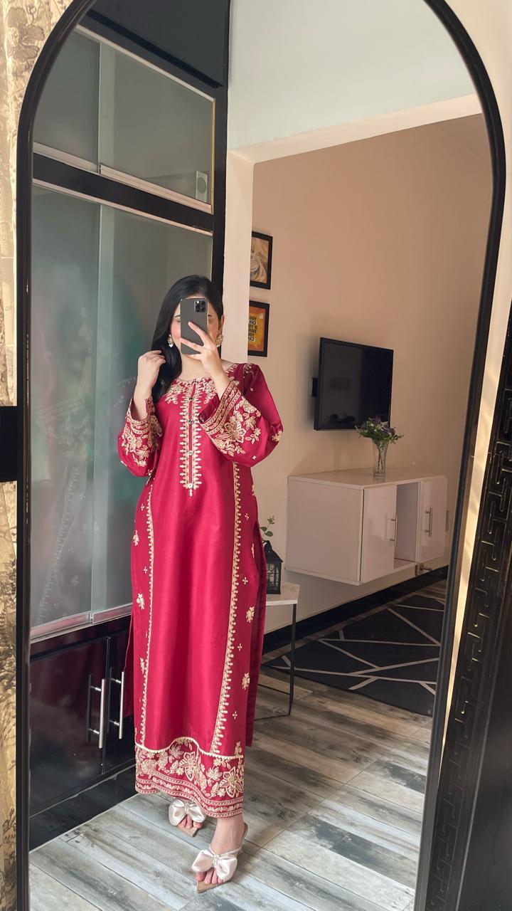 CRANBERRY Embroided 2 pc