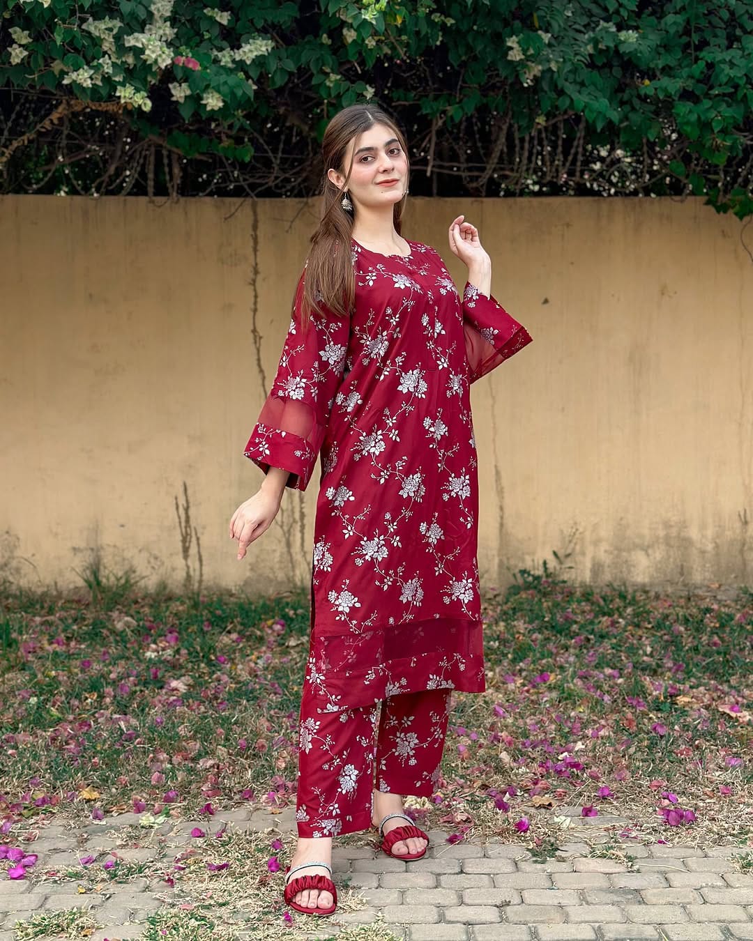 Maroon floral printed Co-Ord sets