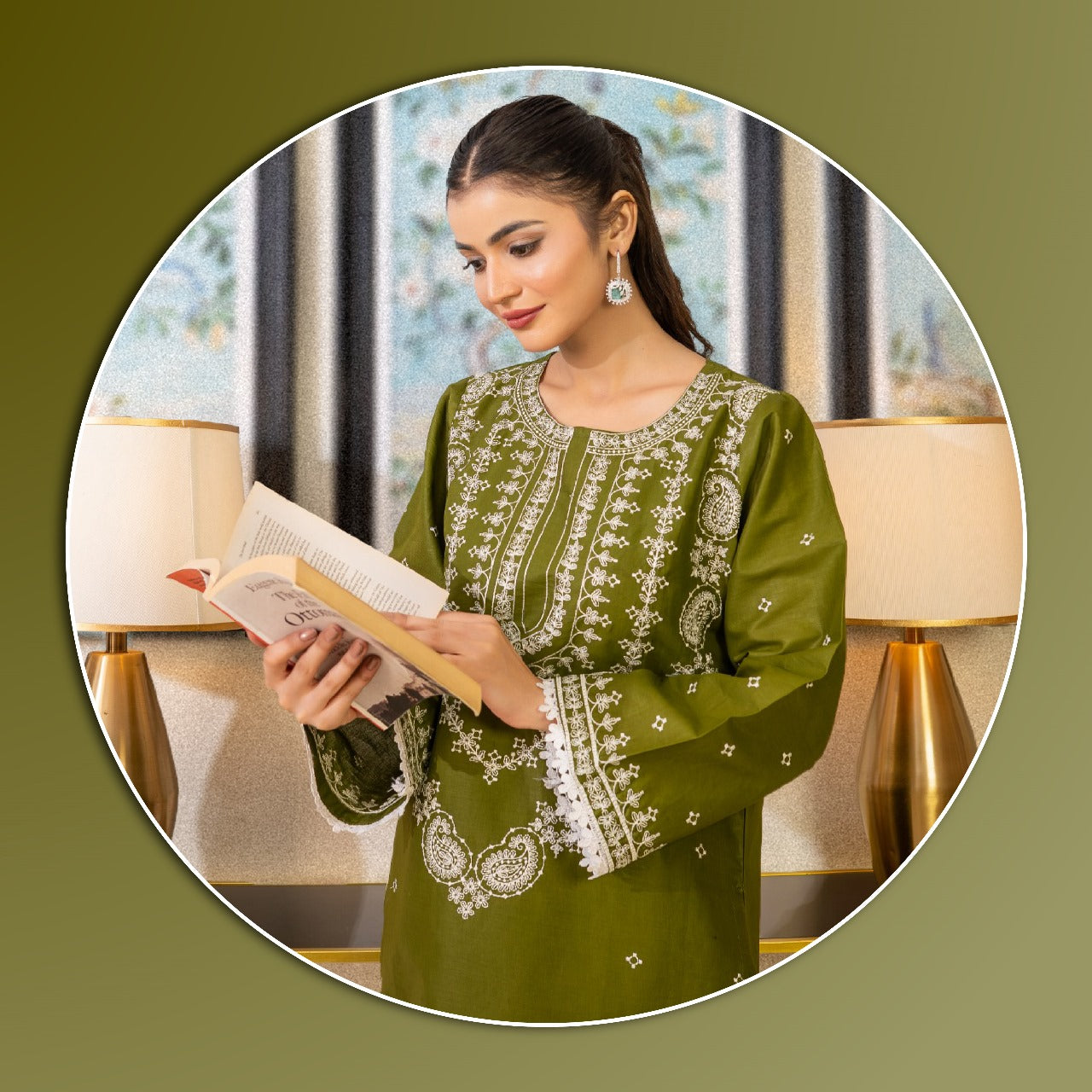 OLIVE EMBROIDED 2 PC