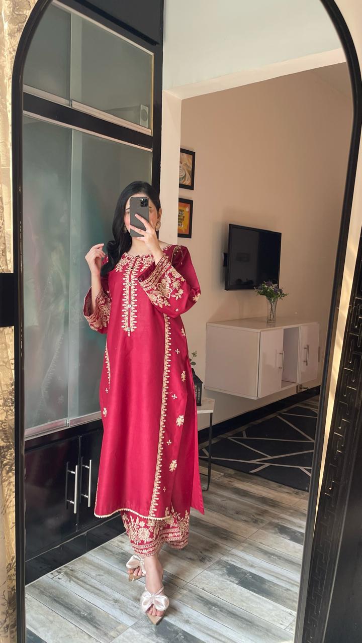 CRANBERRY Embroided 2 pc