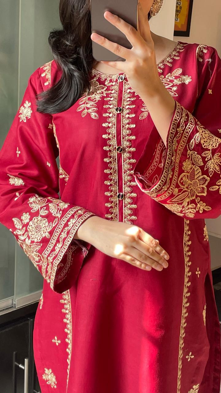 CRANBERRY Embroided 2 pc
