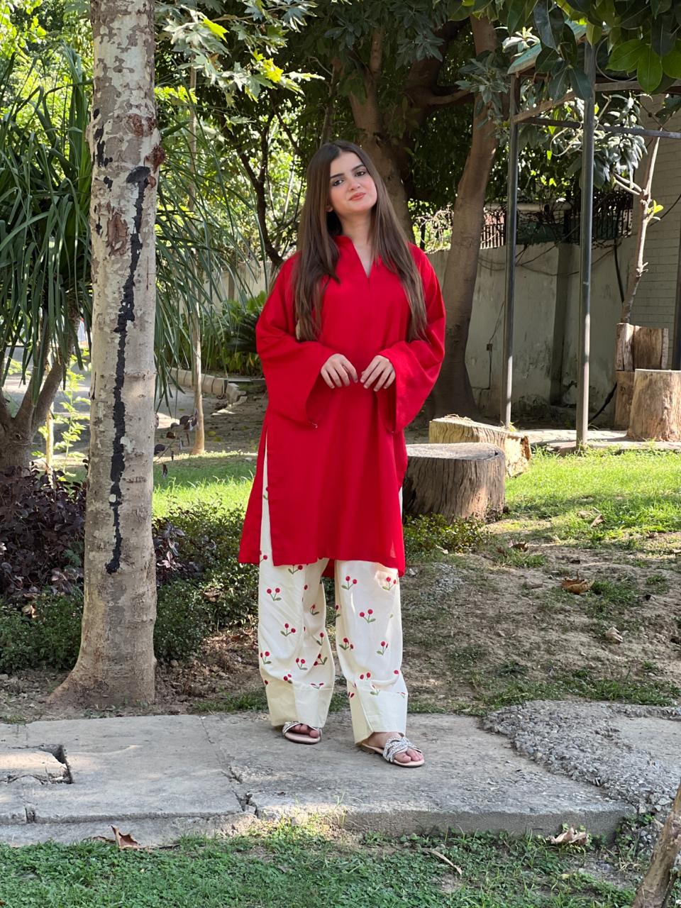 Red cherry embroided 2 pc