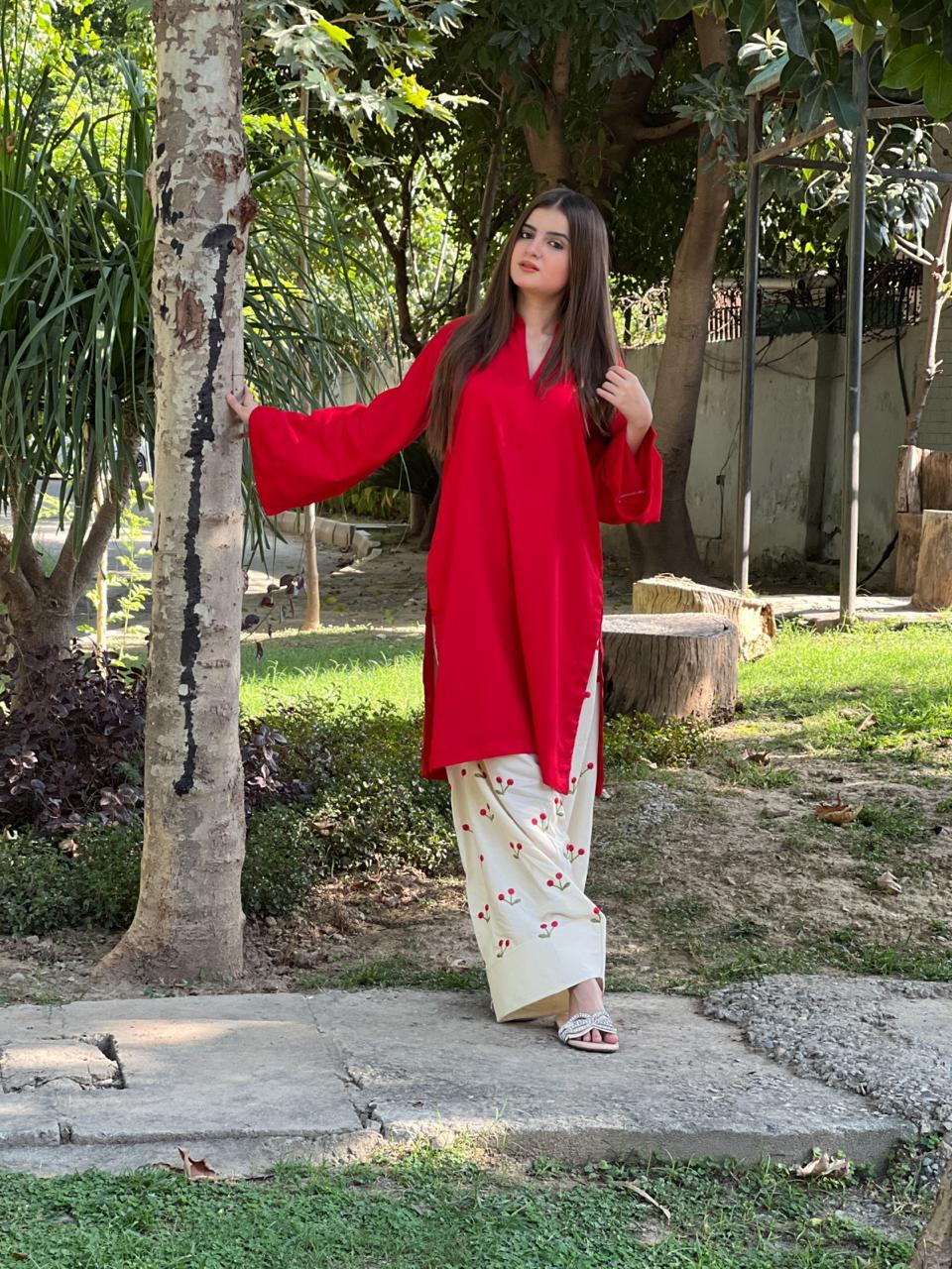 Red cherry embroided 2 pc