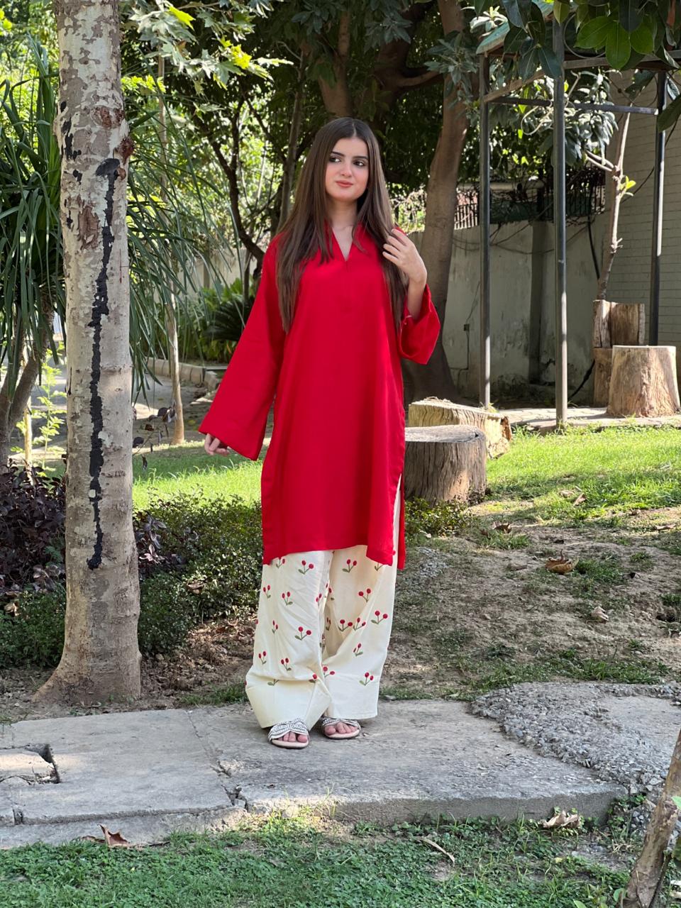 Red cherry embroided 2 pc
