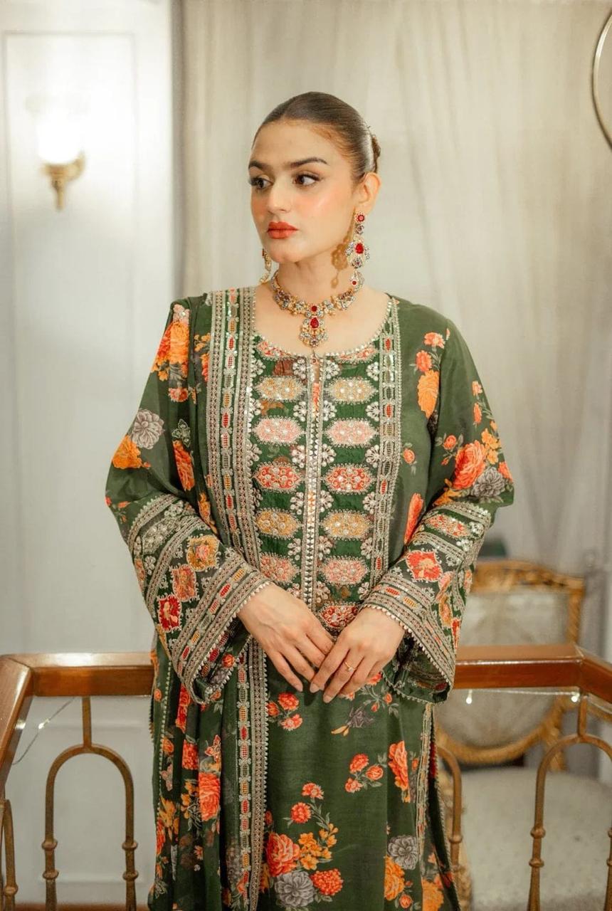 SAGE GREEN Embroided 3 pc
