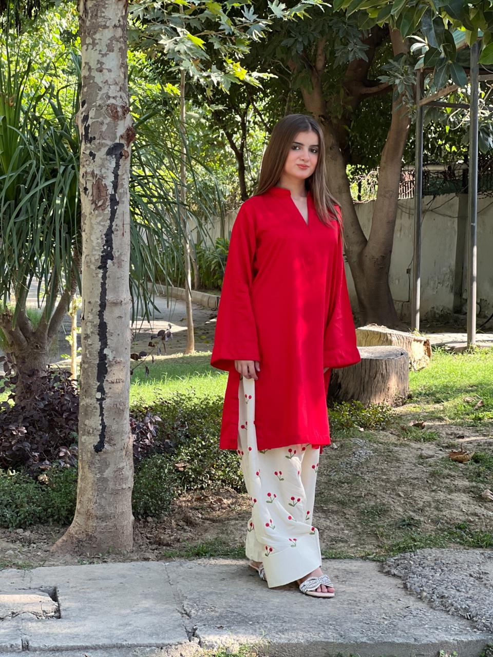 Red cherry embroided 2 pc