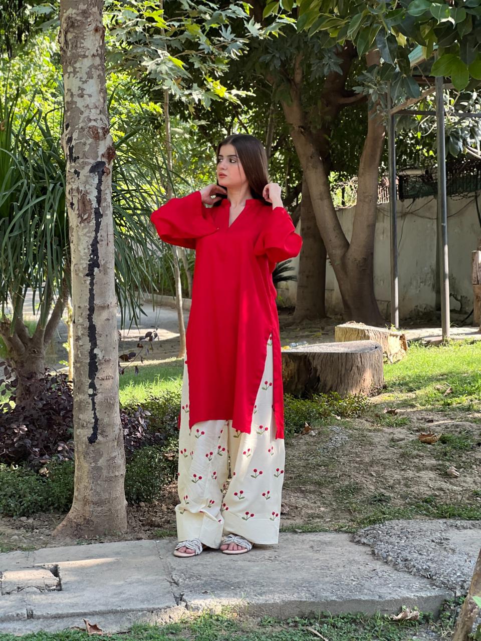 Red cherry embroided 2 pc