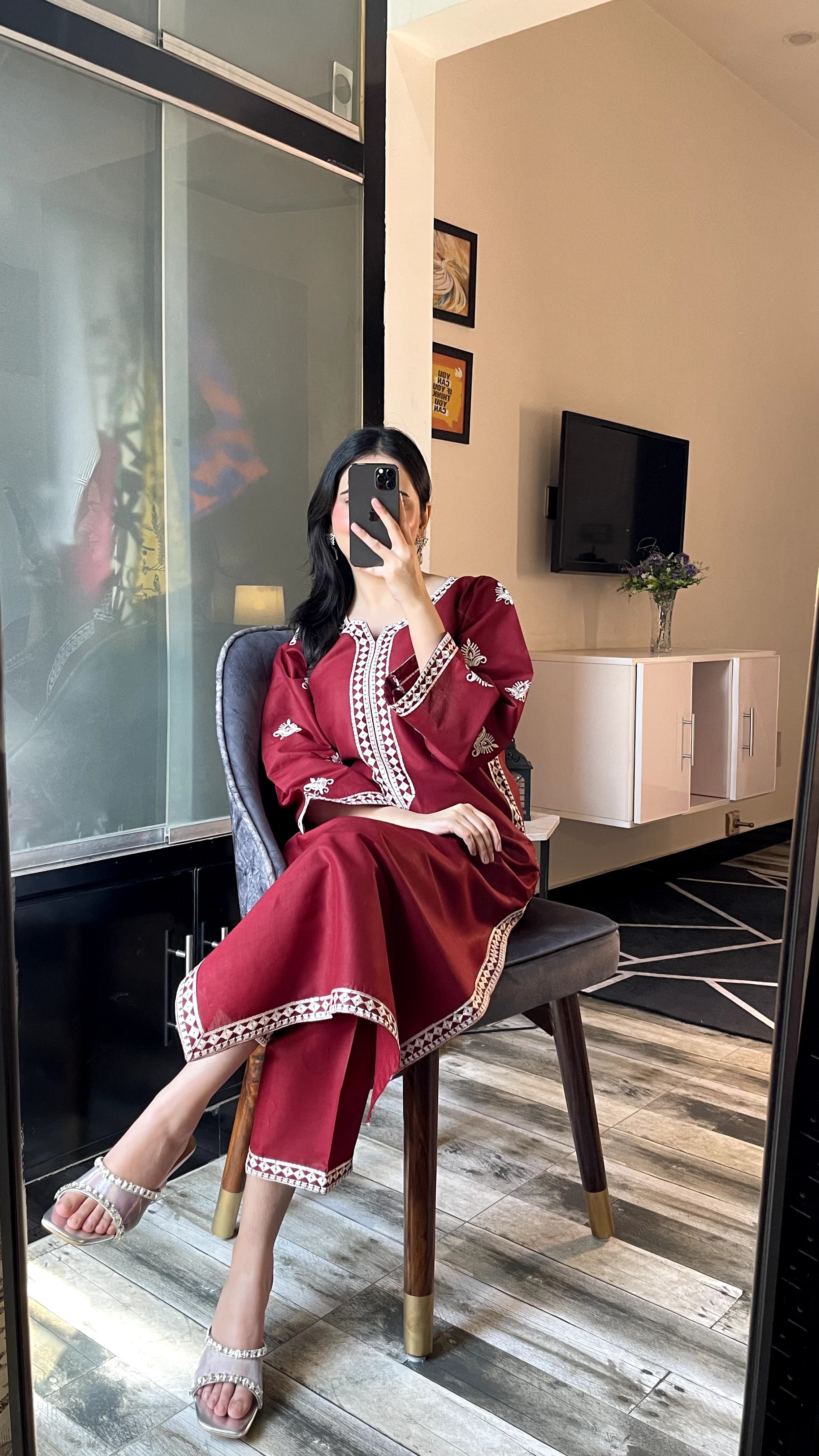 Rasberry Embroided 2 pc